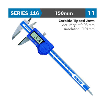 Accud Digital Caliper 150mm 0.03mm Accuracy TCT Jaws Stainless Steel 0.01mm Resolution - image 01