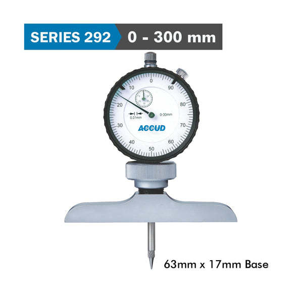 Accud Dial Depth Gauge 300mm 0.01mm Graduation 63 x 17mm Base - image 01