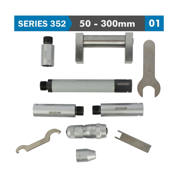 Accud Tubular Inside Micrometer 50-300mm 0.01mm Graduation Extension Rods: 13, 25 - image 01