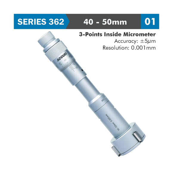 Accud 3-Point Inside Micrometer 40-50mm 0.005mm Accuracy 0.005mm Graduation - image 01