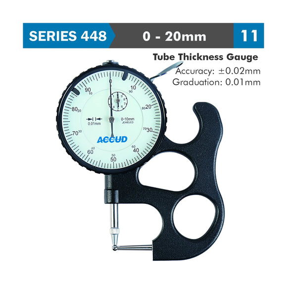 Accud Tube Thickness Gauge 10mm 0.02mm Accuracy 0.01mm Graduation - image 01