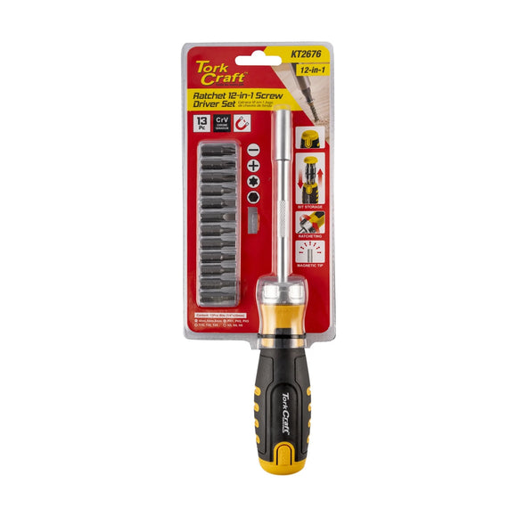 Tork Craft Ratchet Screwdriver Set 12-in-1 12pc Bits 1pc Driver - image 01