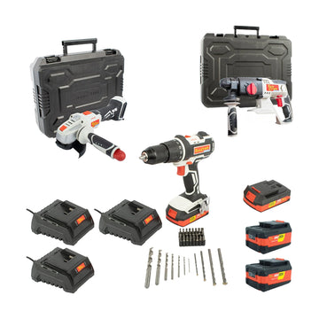 Tork Craft 115 Angle Grinder And Rotary/ Impact Drill Set Std Charger And Bat - image 01