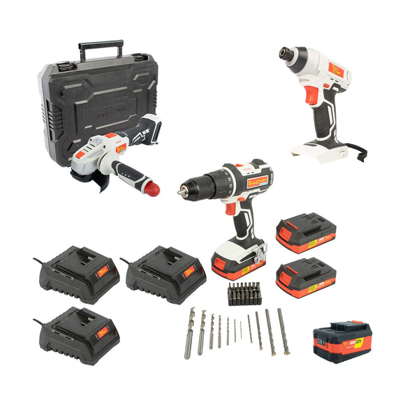 Tork Craft 115 Angle Grinder Wth Impact Driver/Impact Drill / Battery And Std Charger - image 01