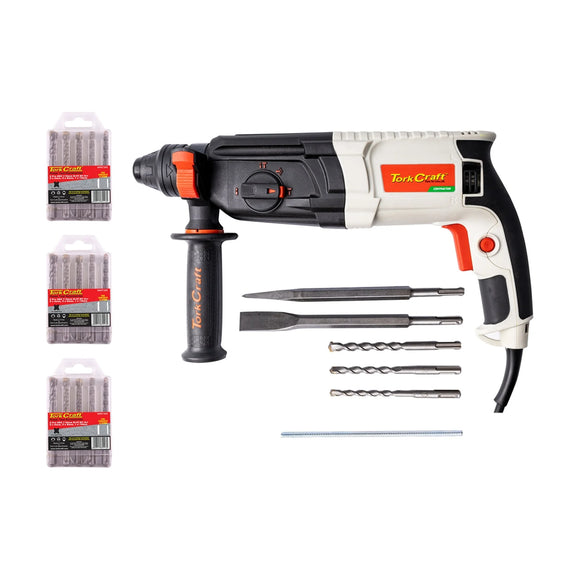Tork Craft Rotary Hammer 800w SDS TCRH0800 + 5pc SDS Drill Bit Set X 3 Nr07305 - image 01