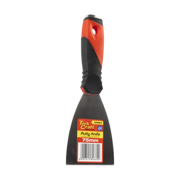 Tork Craft Putty Knife 75mm Stainless Steel Blade Soft Grip Steel Cap - image 01