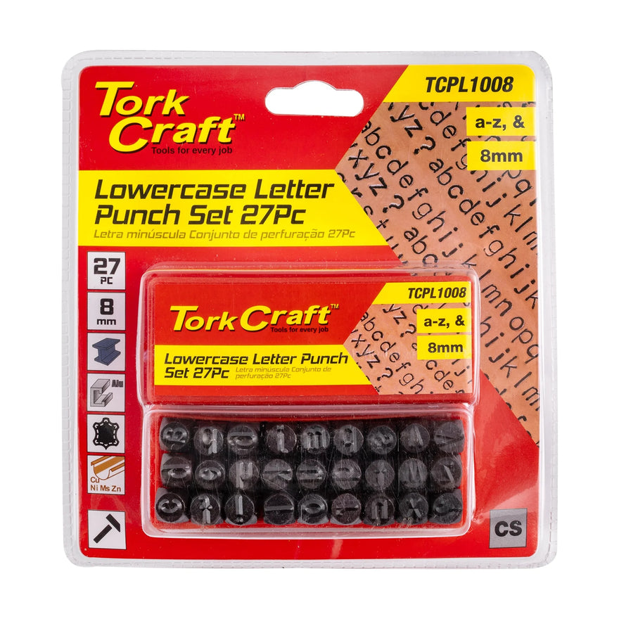 Tork Craft Letter Punch Set 8mm (a-z) Lower Case 27pc Black Finish - image 01