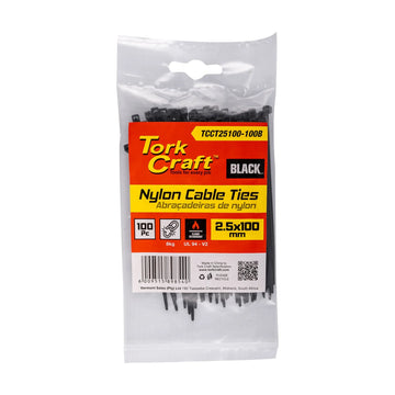 Tork Craft Nylon Cable Ties 2.5mm X 100mm Black 100pc - image 01