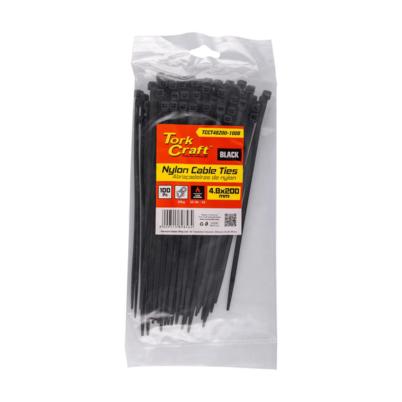 Tork Craft Nylon Cable Ties 4.8mm X 200mm Black 100pc - image 01