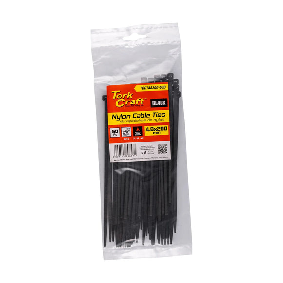 Tork Craft Nylon Cable Ties 4.8mm X 200mm Black 50pc - image 01