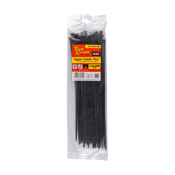 Tork Craft Nylon Cable Ties 4.8mm X 300mm Black 50pc - image 01