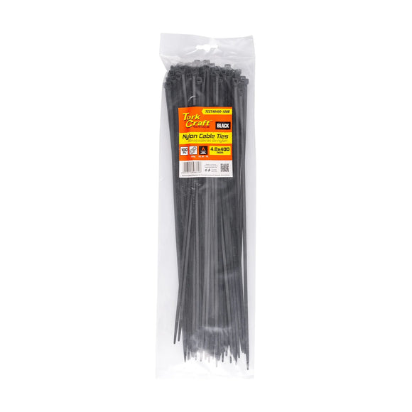 Tork Craft Nylon Cable Ties 4.8mm X 400mm Black 100pc - image 01