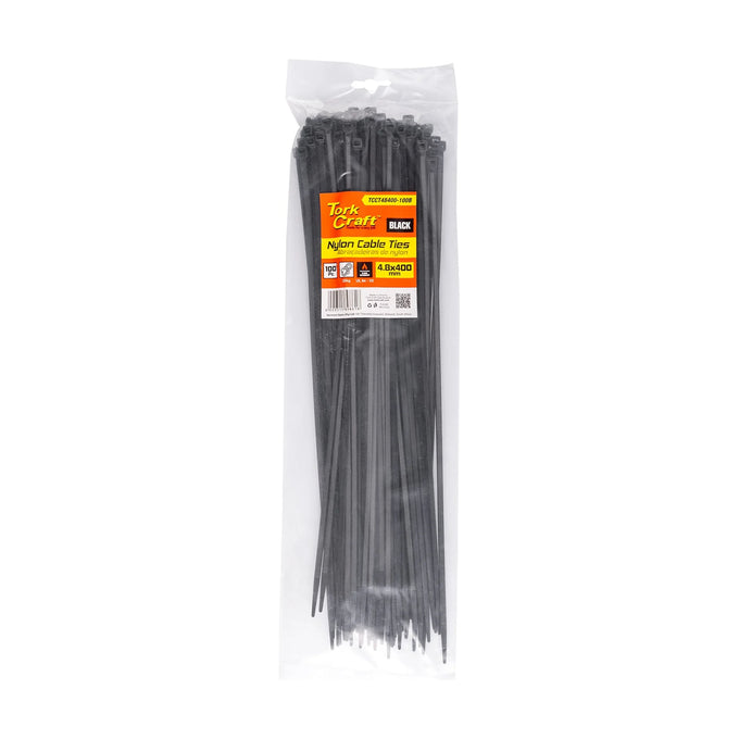 Tork Craft Nylon Cable Ties 4.8mm X 400mm Black 100pc - image 01