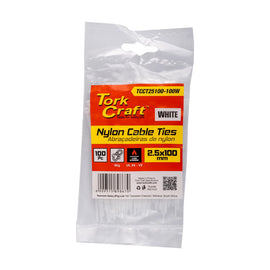 Tork Craft Nylon Cable Ties 2.5mm X 100mm White 100pc - image 01