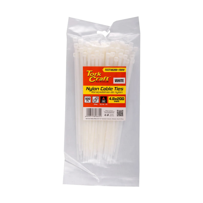 Tork Craft Nylon Cable Ties 4.8mm X 200mm White 100pc - image 01