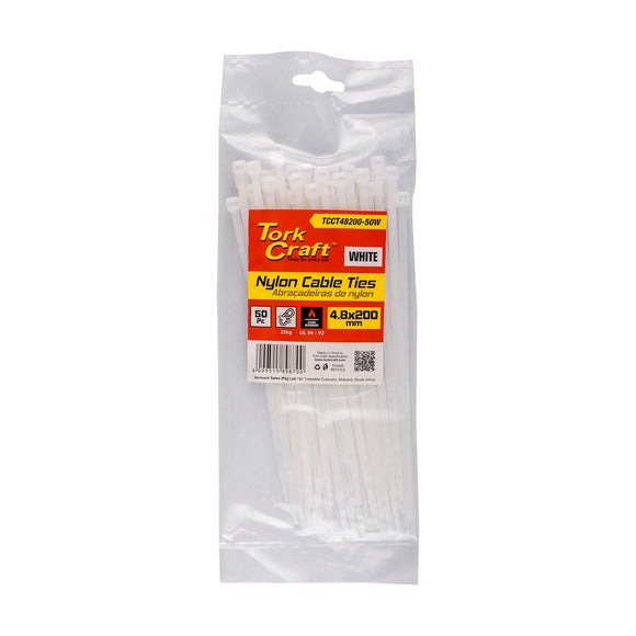 Tork Craft Nylon Cable Ties 4.8mm X 200mm White 50pc - image 01