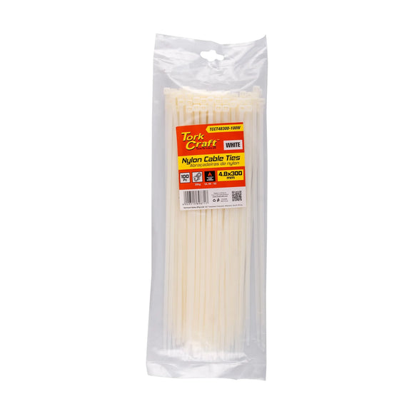 Tork Craft Nylon Cable Ties 4.8mm X 300mm White 100pc - image 01
