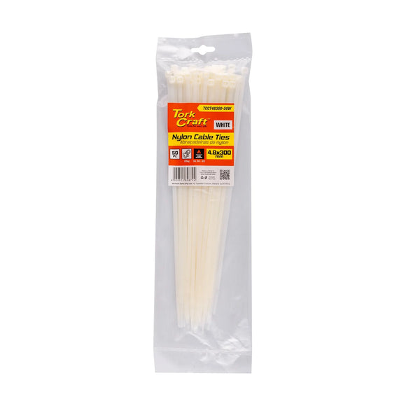 Tork Craft Nylon Cable Ties 4.8mm X 300mm White 50pc - image 01