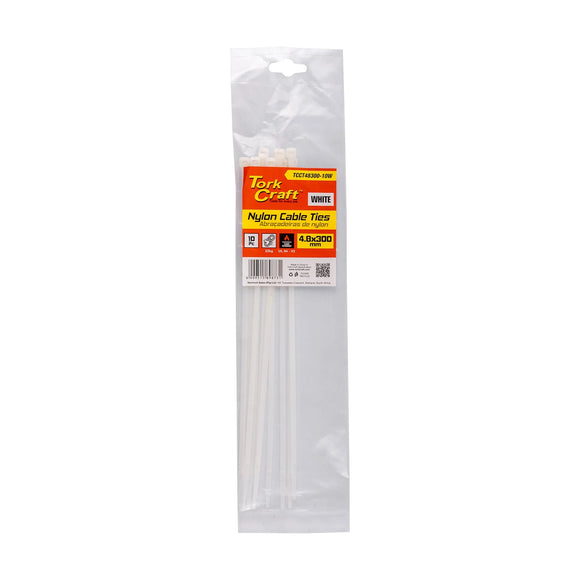 Tork Craft Nylon Cable Ties 4.8mm X 300mm White 10pc - image 01