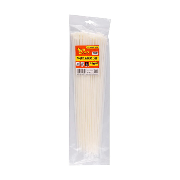 Tork Craft Nylon Cable Ties 4.8mm X 400mm White 100pc - image 01