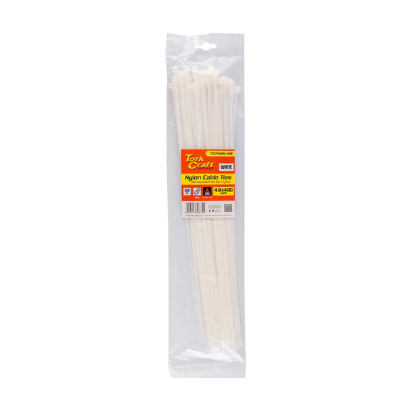 Tork Craft Nylon Cable Ties 4.8mm X 400mm White 50pc - image 01