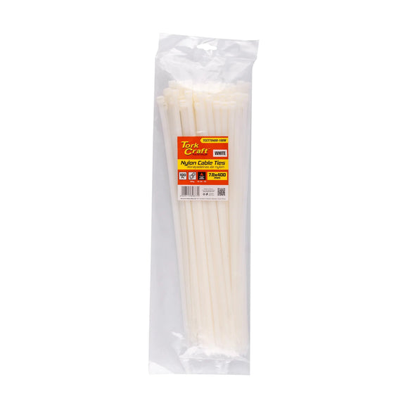 Tork Craft Nylon Cable Ties 7.6mm X 400mm White 100pc - image 01