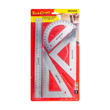 Tork Craft Protractor Ruler & 2 X Traingle Set 4pc - image 01