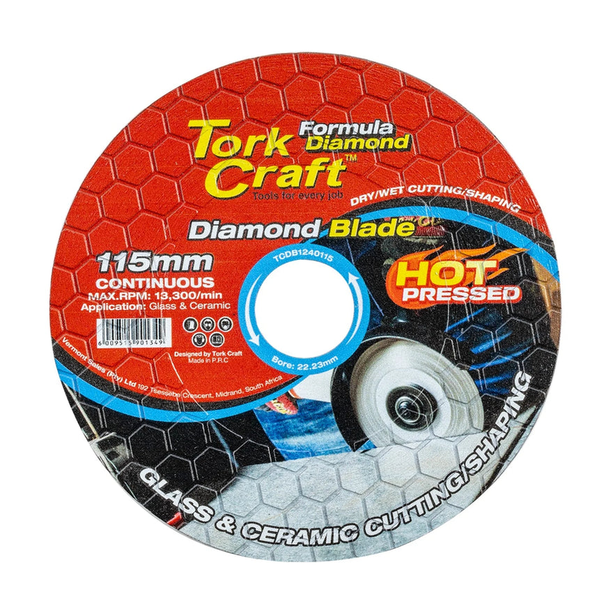 Tork Craft Diamond Blade 115mm Honeycomb Glass & Tile Hot Pressed Industrial - image 01