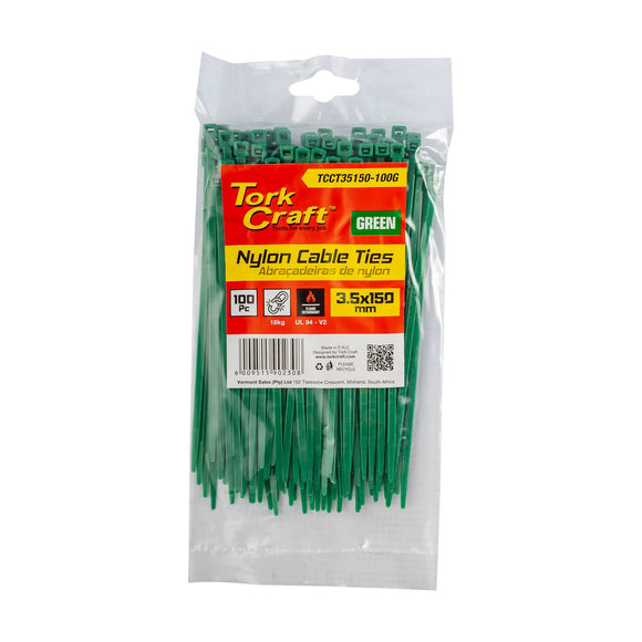 Tork Craft Nylon Cable Ties 3.5mm X 150mm Green 100pc - image 01