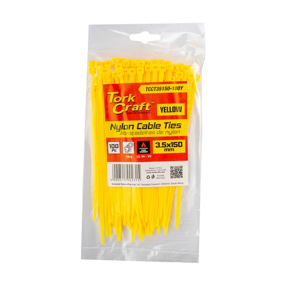 Tork Craft Nylon Cable Ties 3.5mm X 150mm Yellow 100pc - image 01