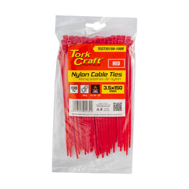 Tork Craft Nylon Cable Ties 3.5mm X 150mm Red 100pc - image 01