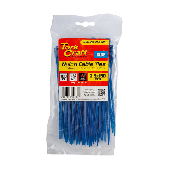 Tork Craft Nylon Cable Ties 3.5mm X 150mm Blue 100pc - image 01