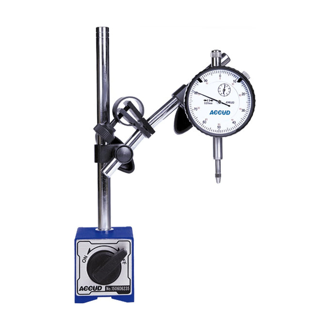 Accud 2-Piece Measuring Tool Set 25mm Dial Indicator With Magnetic Stand - image 01