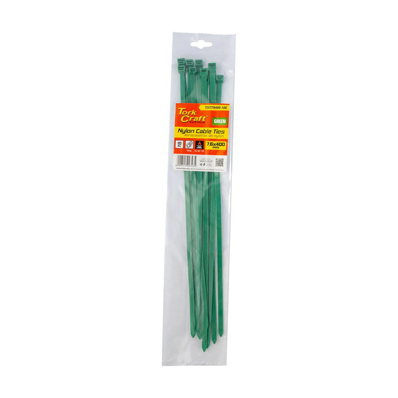 Tork Craft Nylon Cable Ties 7.6mm X 400mm Green 10pc - image 01