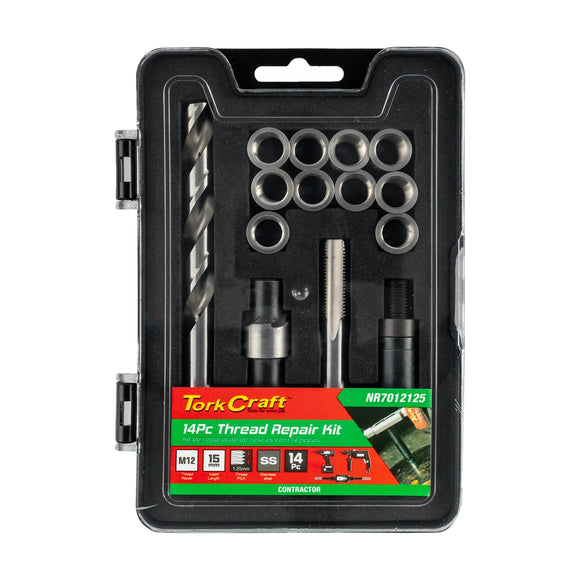 Tork Craft Thread Repair Kit 14pc M12 X 1.25 X 15mm Flange Insert - image 01