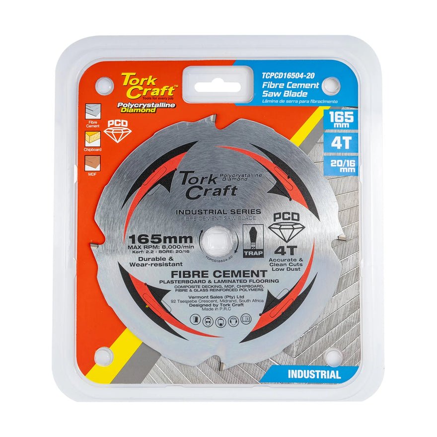 Tork Craft Saw Blade PCD 165mm X 4t X20/16mm Fibre Cem. Mdf Chipboard - image 01