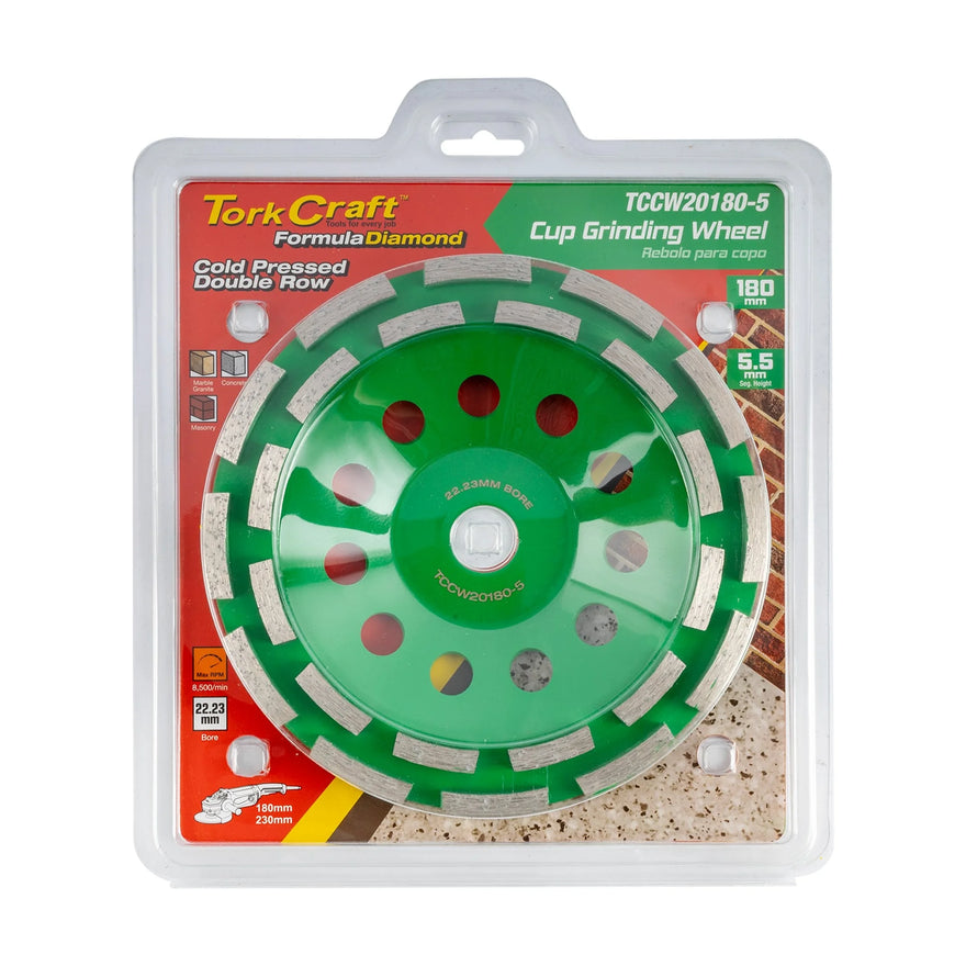 Tork Craft Cold Pressed Economy Diamond Cup Wheel 180mm X 22.23mm Double Row Contractor - image 01
