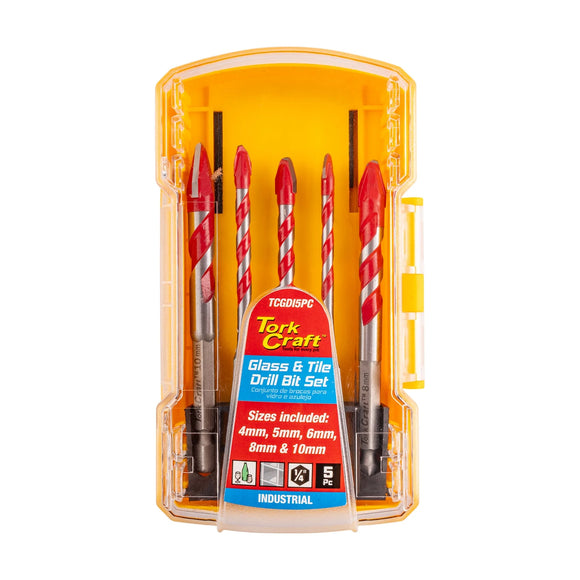 Tork Craft Glass & Tile Drill Flute Set 5pc 4/5/6/8/10mm In Plastic Case - image 01