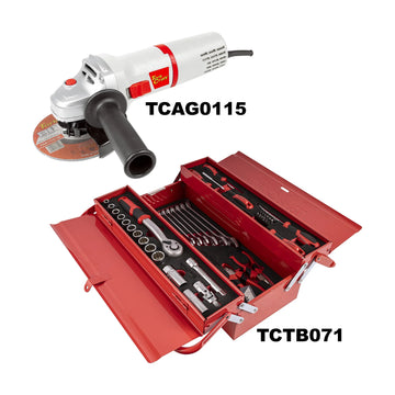Tork Craft Angle Grinder 115mm & Cantilever Tool Box 71pc Combo - image 01