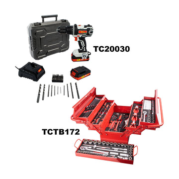 Tork Craft Impact Drill Driver 20v 13mm & Cantilever Tool Box 172pc Combo - image 01