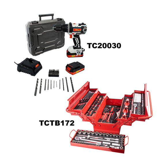 Tork Craft Impact Drill Driver 20v 13mm & Cantilever Tool Box 172pc Combo - image 01