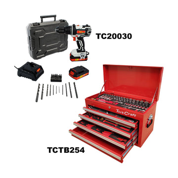 Tork Craft Impact Drill Driver 20v 13mm & Cantilever Tool Box 254pc Combo - image 01