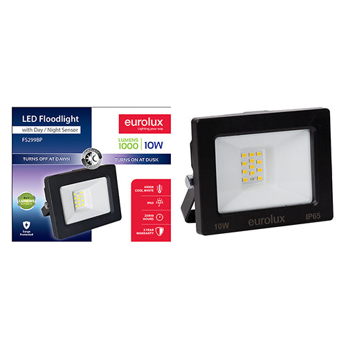 Eurolux LED 10w Floodlight Black with Day Night Sensor Box
