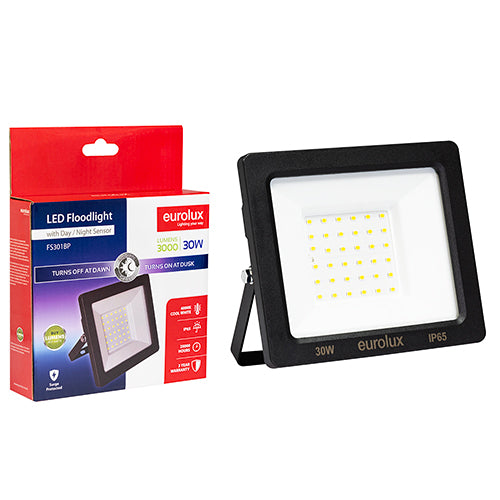 Eurolux LED 30w Floodlight Black with Day Night Sensor Box