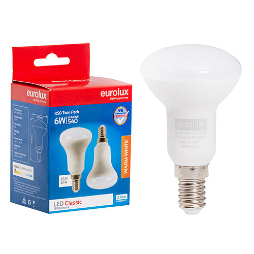 Eurolux LED Globe Reflector R50 Classic 6w E14 3000K Twin Pack Box N in Electrical & Lighting,Lighting,Globes & Tubes