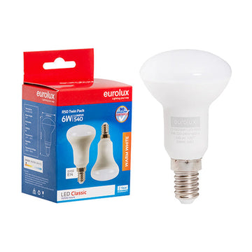 Eurolux LED Globe Reflector R50 Classic 6w E14 3000K Twin Pack Box N - image 01