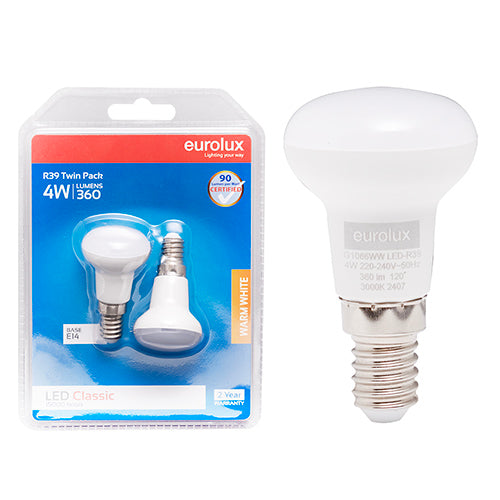 Eurolux LED Globe Reflector R39 Classic 4w E14 3000K Twin Pack Box N in Electrical & Lighting,Lighting,Globes & Tubes