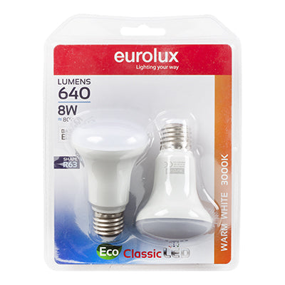Eurolux LED Globe Reflector R63 Classic 8w E27 3000K Twin Pack Box N in Electrical & Lighting,Lighting,Globes & Tubes