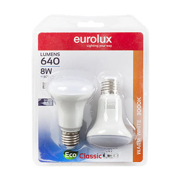 Eurolux LED Globe Reflector R63 Classic 8w E27 3000K Twin Pack Box N - image 01