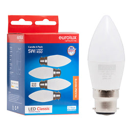Eurolux LED Globe Candle Classic 5W B22 3000K 4 Pack N in Electrical & Lighting,Lighting,Globes & Tubes